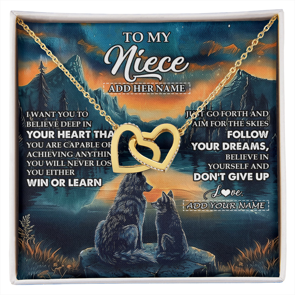 Interlocking Hearts Necklace 18K Yellow Gold Finish | 1 | Personalized To My Niece Gifts From Aunt Uncle Necklace Don't Give Up Wolf Gifts For Niece Birthday Graduation Christmas Customized Gift Box Message Card | siriusteestore