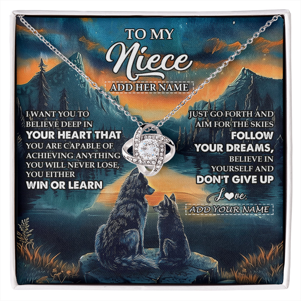 Love Knot Necklace 14K White Gold Finish | 1 | Personalized To My Niece Gifts From Aunt Uncle Necklace Don't Give Up Wolf Gifts For Niece Birthday Graduation Christmas Customized Gift Box Message Card | siriusteestore