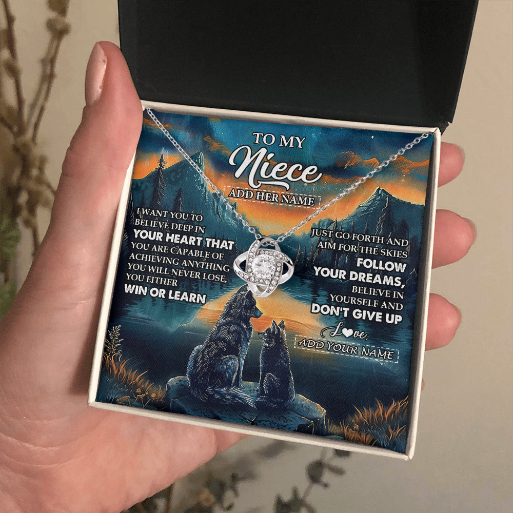 Love Knot Necklace 14K White Gold Finish | 2 | Personalized To My Niece Gifts From Aunt Uncle Necklace Don't Give Up Wolf Gifts For Niece Birthday Graduation Christmas Customized Gift Box Message Card | siriusteestore