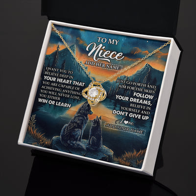 Love Knot Necklace 18K Yellow Gold Finish | 2 | Personalized To My Niece Gifts From Aunt Uncle Necklace Don't Give Up Wolf Gifts For Niece Birthday Graduation Christmas Customized Gift Box Message Card | siriusteestore