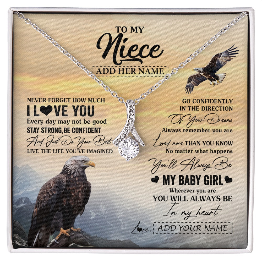 Alluring Beauty Necklace 14K White Gold Finish | 1 | Personalized To My Niece Gifts From Aunt Uncle Necklace Eagle Never Forget How Much I Love You Niece Birthday Graduation Christmas Gift Box Message Card | siriusteestore.myshopify