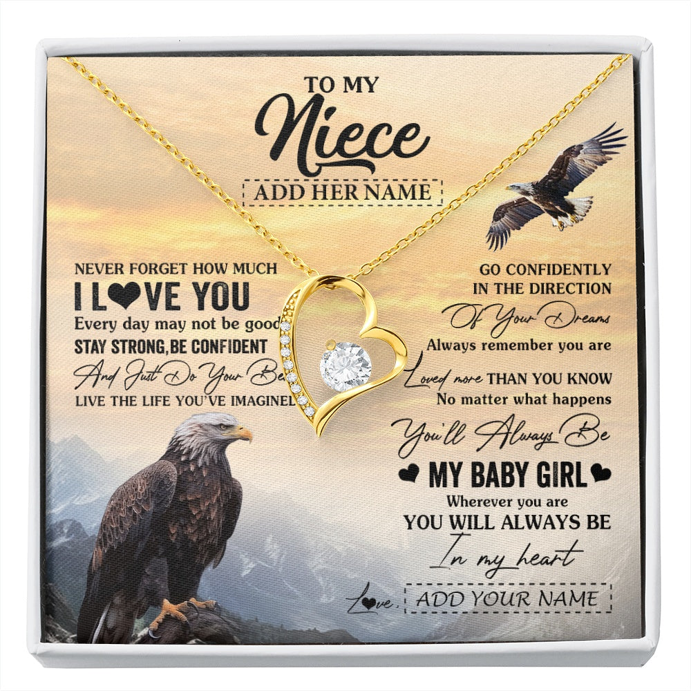 Forever Love Necklace 18K Yellow Gold Finish | 1 | Personalized To My Niece Gifts From Aunt Uncle Necklace Eagle Never Forget How Much I Love You Niece Birthday Graduation Christmas Gift Box Message Card | siriusteestore.myshopify