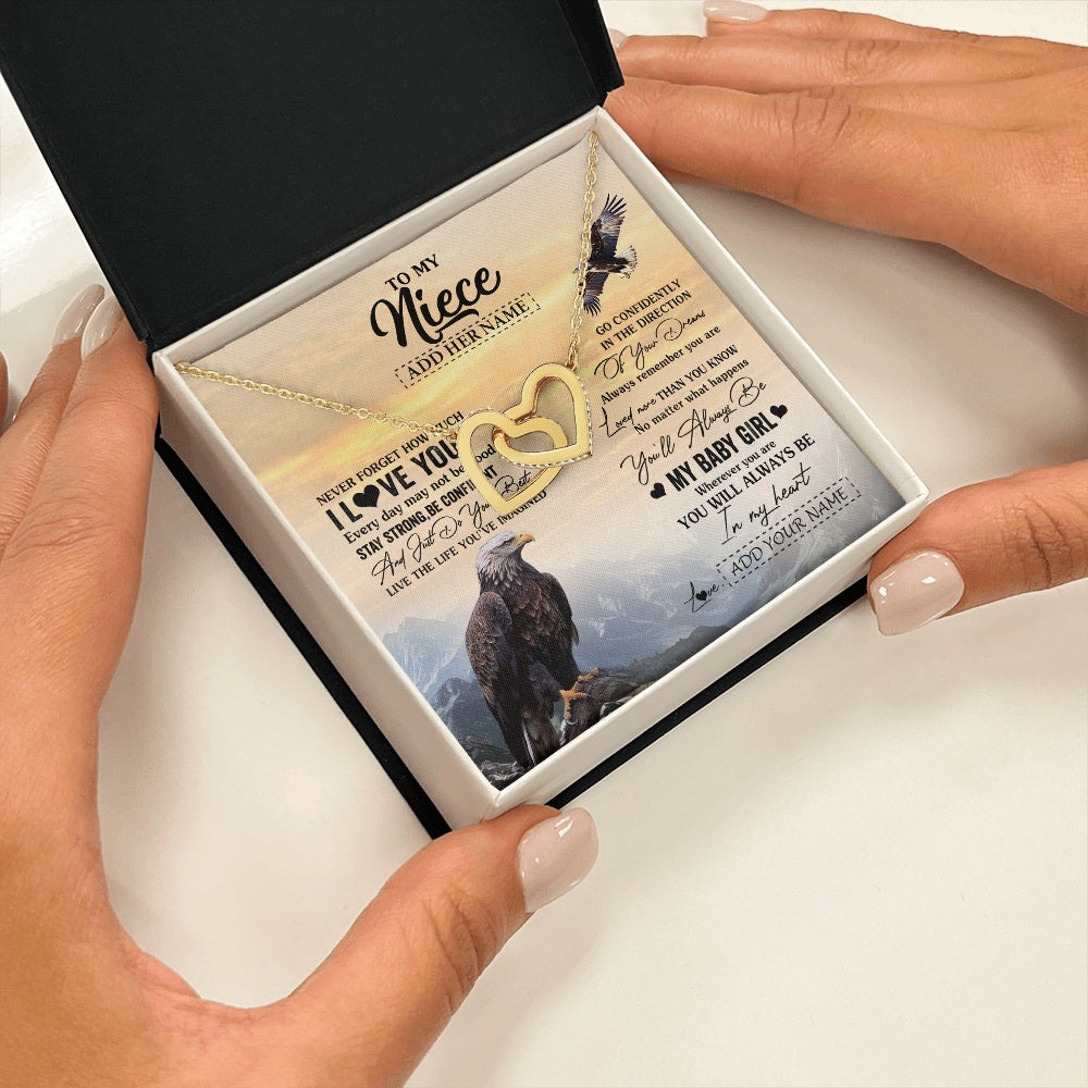 Interlocking Hearts Necklace 18K Yellow Gold Finish | 2 | Personalized To My Niece Gifts From Aunt Uncle Necklace Eagle Never Forget How Much I Love You Niece Birthday Graduation Christmas Gift Box Message Card | siriusteestore.myshopify