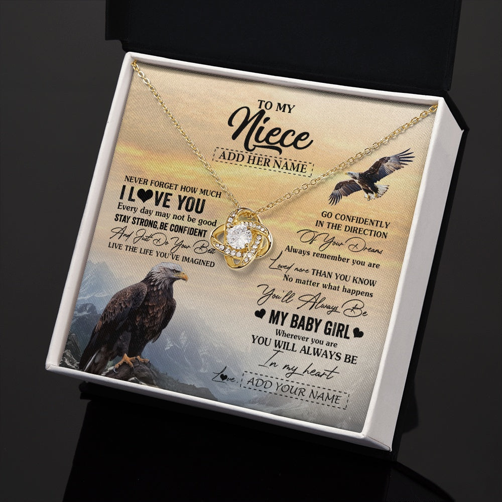 Love Knot Necklace 18K Yellow Gold Finish | 2 | Personalized To My Niece Gifts From Aunt Uncle Necklace Eagle Never Forget How Much I Love You Niece Birthday Graduation Christmas Gift Box Message Card | siriusteestore.myshopify