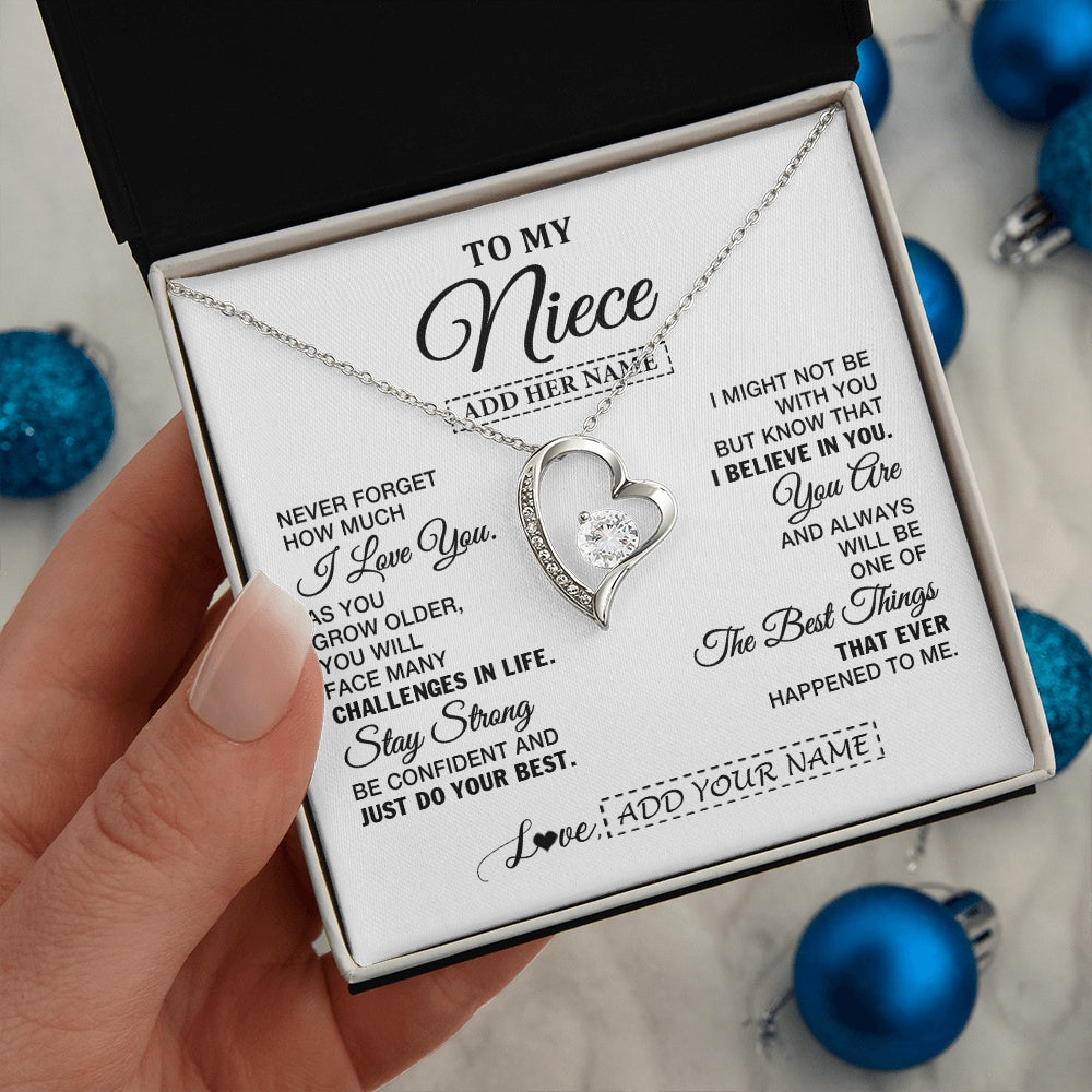 Forever Love Necklace 14K White Gold Finish | 2 | Personalized To My Niece Gifts From Aunt Uncle Necklace I Love You Thoughtful Keepsake Gift Niece Birthday Graduation Christmas Custom Gift Box Message Card | https://siriusteestore.
