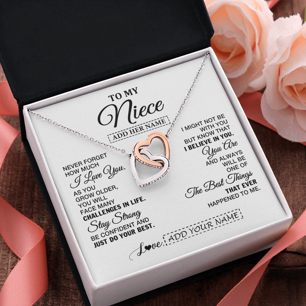 Interlocking Hearts Necklace Stainless Steel & Rose Gold Finish | 2 | Personalized To My Niece Gifts From Aunt Uncle Necklace I Love You Thoughtful Keepsake Gift Niece Birthday Graduation Christmas Custom Gift Box Message Card | https://siriusteestore.