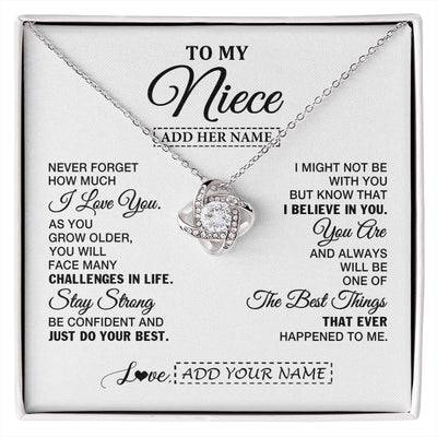 Love Knot Necklace 14K White Gold Finish | 1 | Personalized To My Niece Gifts From Aunt Uncle Necklace I Love You Thoughtful Keepsake Gift Niece Birthday Graduation Christmas Custom Gift Box Message Card | https://siriusteestore.
