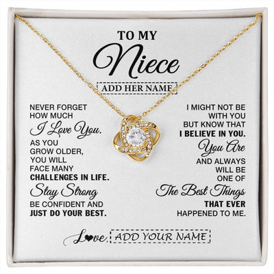 Love Knot Necklace 18K Yellow Gold Finish | 1 | Personalized To My Niece Gifts From Aunt Uncle Necklace I Love You Thoughtful Keepsake Gift Niece Birthday Graduation Christmas Custom Gift Box Message Card | https://siriusteestore.