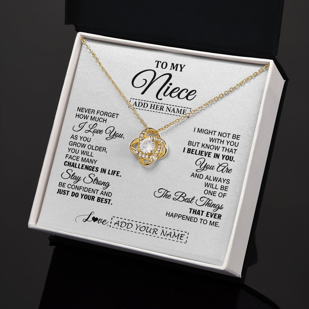 Love Knot Necklace 18K Yellow Gold Finish | 2 | Personalized To My Niece Gifts From Aunt Uncle Necklace I Love You Thoughtful Keepsake Gift Niece Birthday Graduation Christmas Custom Gift Box Message Card | https://siriusteestore.