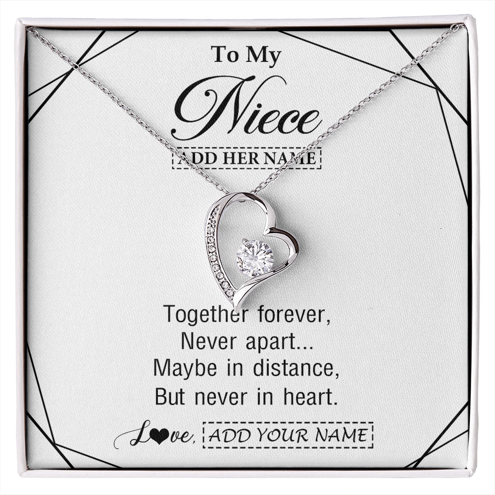 Forever Love Necklace 14K White Gold Finish | 1 | Personalized To My Niece Gifts From Aunt Uncle Necklace Together Forever With Heartfelt Message Niece Birthday Graduation Christmas Gift Box Message Card | https://siriusteestore.