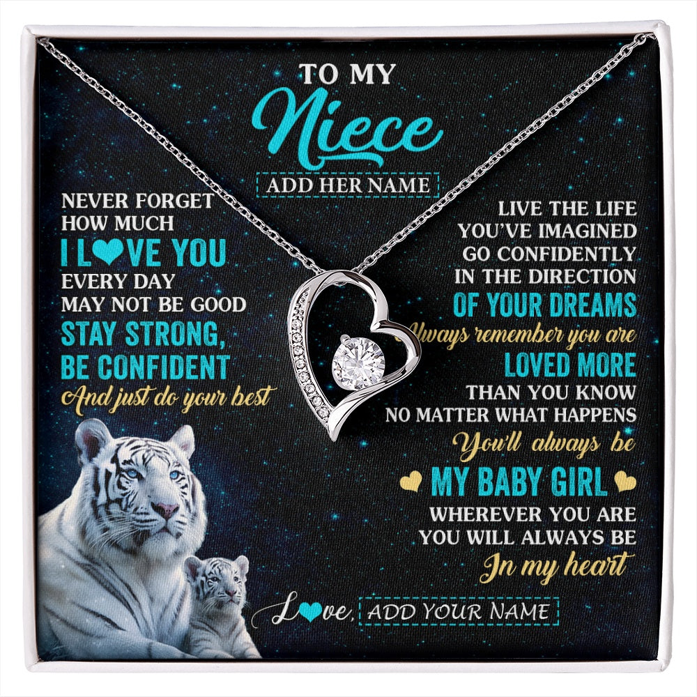 Forever Love Necklace 14K White Gold Finish | 1 | Personalized To My Niece Gifts From Aunt Uncle Necklace White Tiger Never Forget How Much I Love You Niece Birthday Christmas Customized Gift Box Message Card | siriusteestore.myshopify