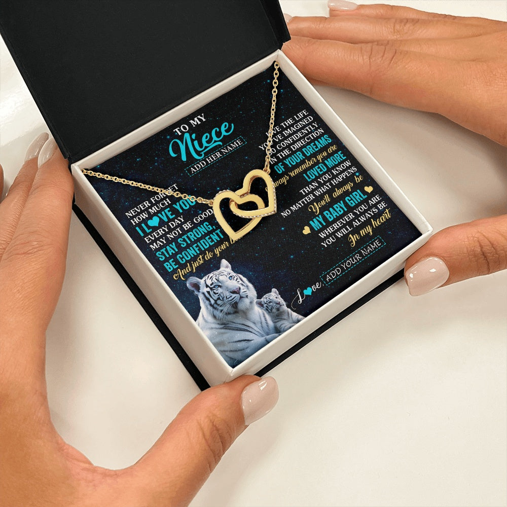 Interlocking Hearts Necklace 18K Yellow Gold Finish | 2 | Personalized To My Niece Gifts From Aunt Uncle Necklace White Tiger Never Forget How Much I Love You Niece Birthday Christmas Customized Gift Box Message Card | siriusteestore.myshopify