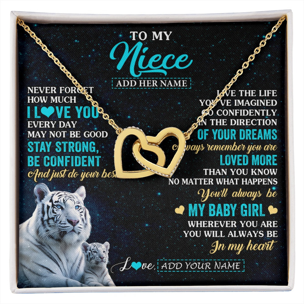 Interlocking Hearts Necklace 18K Yellow Gold Finish | 1 | Personalized To My Niece Gifts From Aunt Uncle Necklace White Tiger Never Forget How Much I Love You Niece Birthday Christmas Customized Gift Box Message Card | siriusteestore.myshopify