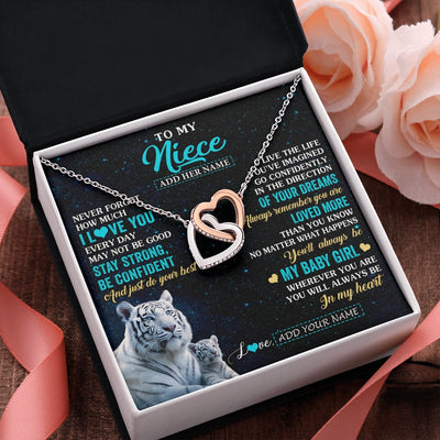 Interlocking Hearts Necklace Stainless Steel & Rose Gold Finish | 2 | Personalized To My Niece Gifts From Aunt Uncle Necklace White Tiger Never Forget How Much I Love You Niece Birthday Christmas Customized Gift Box Message Card | siriusteestore.myshopify