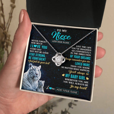 Love Knot Necklace 14K White Gold Finish | 2 | Personalized To My Niece Gifts From Aunt Uncle Necklace White Tiger Never Forget How Much I Love You Niece Birthday Christmas Customized Gift Box Message Card | siriusteestore.myshopify