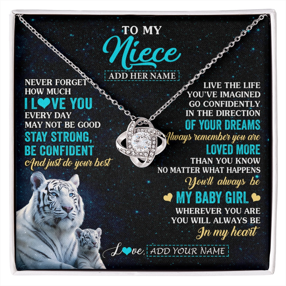 Love Knot Necklace 14K White Gold Finish | 1 | Personalized To My Niece Gifts From Aunt Uncle Necklace White Tiger Never Forget How Much I Love You Niece Birthday Christmas Customized Gift Box Message Card | siriusteestore.myshopify
