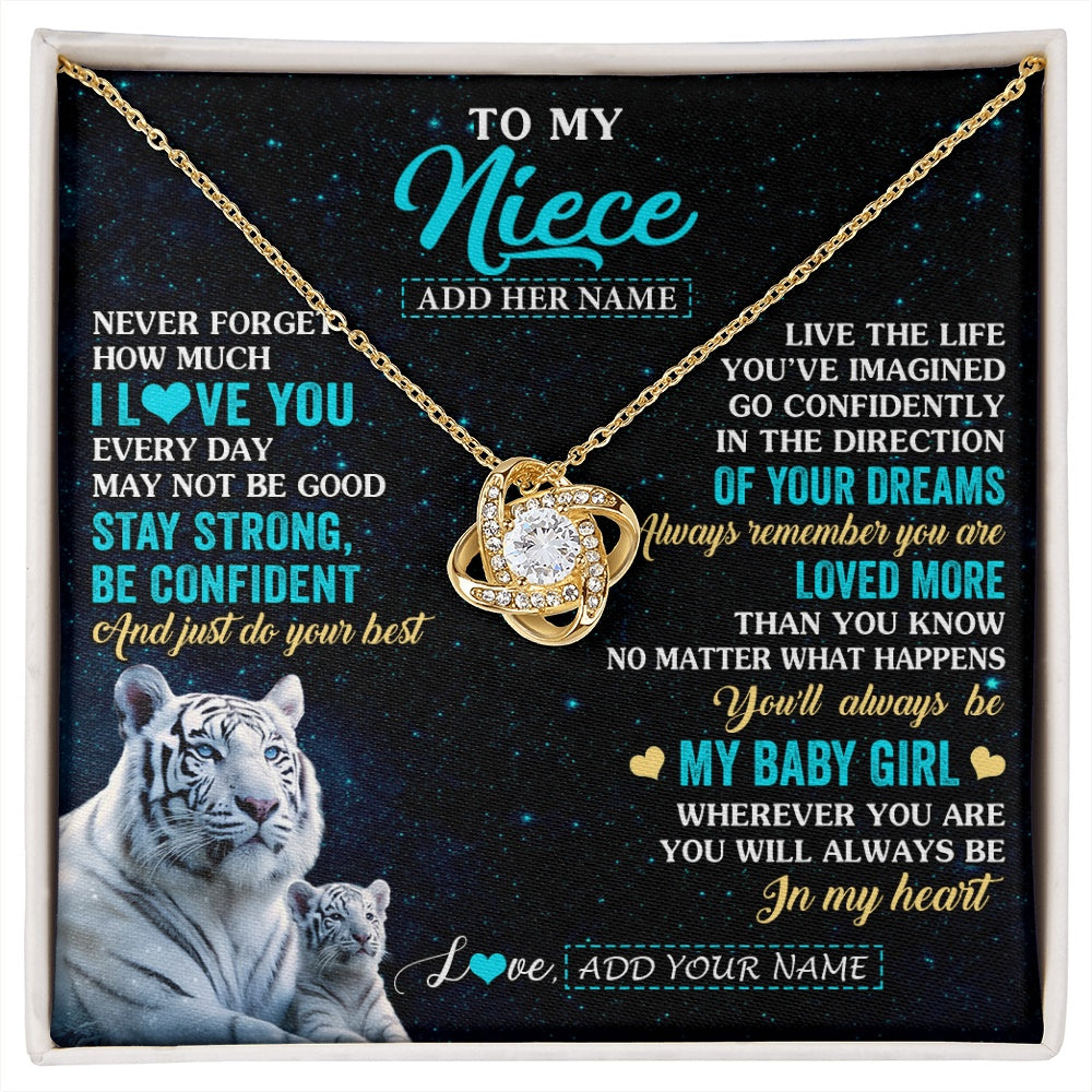 Love Knot Necklace 18K Yellow Gold Finish | 1 | Personalized To My Niece Gifts From Aunt Uncle Necklace White Tiger Never Forget How Much I Love You Niece Birthday Christmas Customized Gift Box Message Card | siriusteestore.myshopify