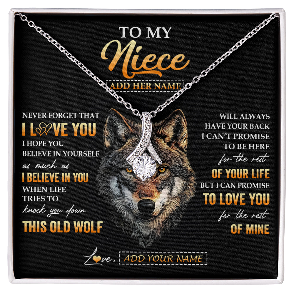 Alluring Beauty Necklace 14K White Gold Finish | 1 | Personalized To My Niece Gifts From Uncle Aunt Auntie Necklace Old Wolf Love You Niece Birthday Gifts Graduation Christmas Customized Gift Box Message Card | siriusteestore