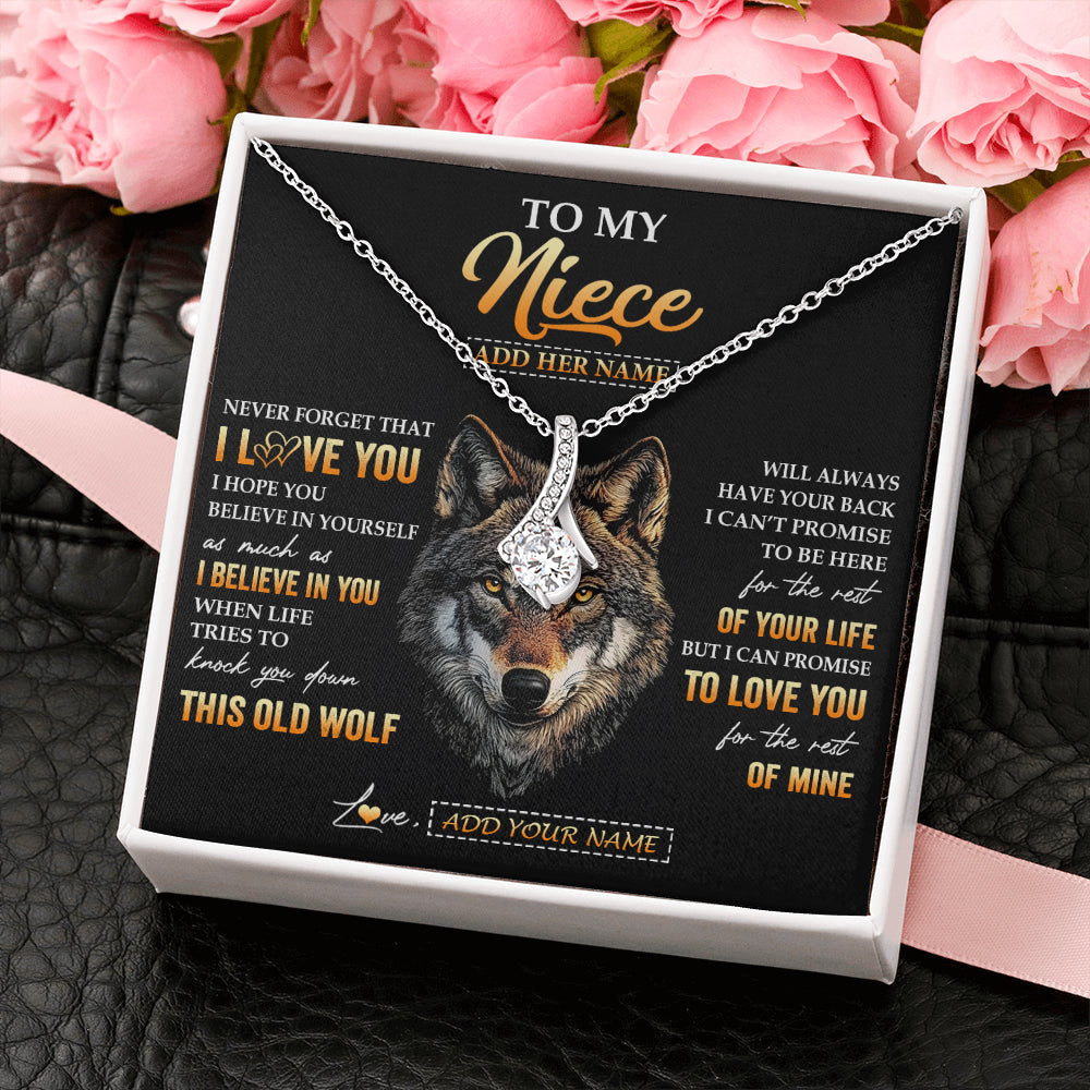Alluring Beauty Necklace 14K White Gold Finish | 2 | Personalized To My Niece Gifts From Uncle Aunt Auntie Necklace Old Wolf Love You Niece Birthday Gifts Graduation Christmas Customized Gift Box Message Card | siriusteestore