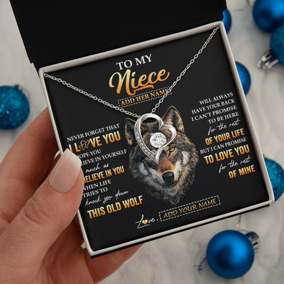 Forever Love Necklace 14K White Gold Finish | 2 | Personalized To My Niece Gifts From Uncle Aunt Auntie Necklace Old Wolf Love You Niece Birthday Gifts Graduation Christmas Customized Gift Box Message Card | siriusteestore