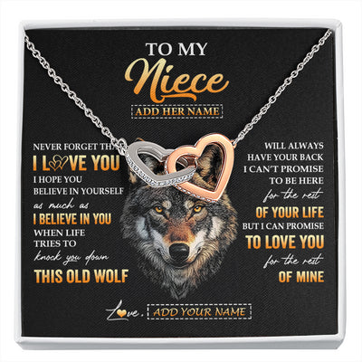 Interlocking Hearts Necklace Stainless Steel & Rose Gold Finish | 1 | Personalized To My Niece Gifts From Uncle Aunt Auntie Necklace Old Wolf Love You Niece Birthday Gifts Graduation Christmas Customized Gift Box Message Card | siriusteestore