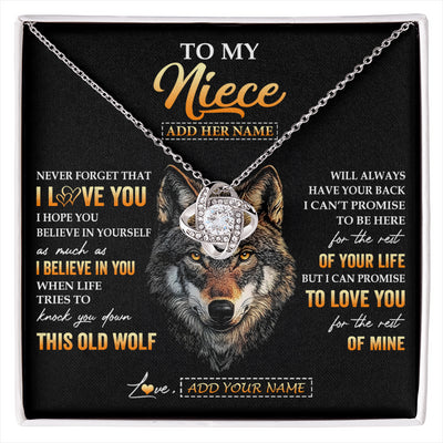 Love Knot Necklace 14K White Gold Finish | 1 | Personalized To My Niece Gifts From Uncle Aunt Auntie Necklace Old Wolf Love You Niece Birthday Gifts Graduation Christmas Customized Gift Box Message Card | siriusteestore