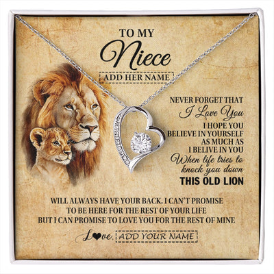 Forever Love Necklace 14K White Gold Finish | 1 | Personalized To My Niece Gifts From Uncle Lion Necklace I Love You Niece Birthday Gifts From Uncle Graduation Christmas Customized Gift Box Message Card | siriusteestore.myshopify