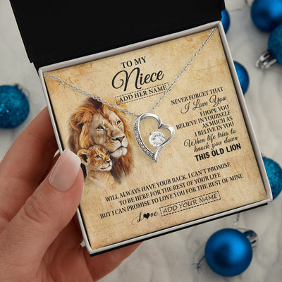 Forever Love Necklace 14K White Gold Finish | 2 | Personalized To My Niece Gifts From Uncle Lion Necklace I Love You Niece Birthday Gifts From Uncle Graduation Christmas Customized Gift Box Message Card | siriusteestore.myshopify