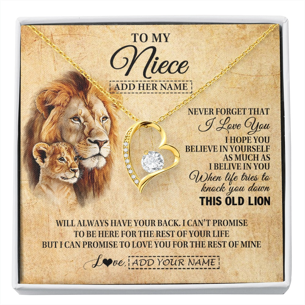 Forever Love Necklace 18K Yellow Gold Finish | 1 | Personalized To My Niece Gifts From Uncle Lion Necklace I Love You Niece Birthday Gifts From Uncle Graduation Christmas Customized Gift Box Message Card | siriusteestore.myshopify