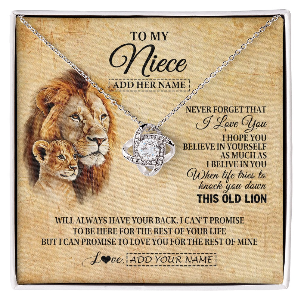 Love Knot Necklace 14K White Gold Finish | 1 | Personalized To My Niece Gifts From Uncle Lion Necklace I Love You Niece Birthday Gifts From Uncle Graduation Christmas Customized Gift Box Message Card | siriusteestore.myshopify