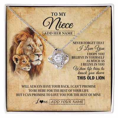 Love Knot Necklace 14K White Gold Finish | 1 | Personalized To My Niece Gifts From Uncle Lion Necklace I Love You Niece Birthday Gifts From Uncle Graduation Christmas Customized Gift Box Message Card | siriusteestore.myshopify