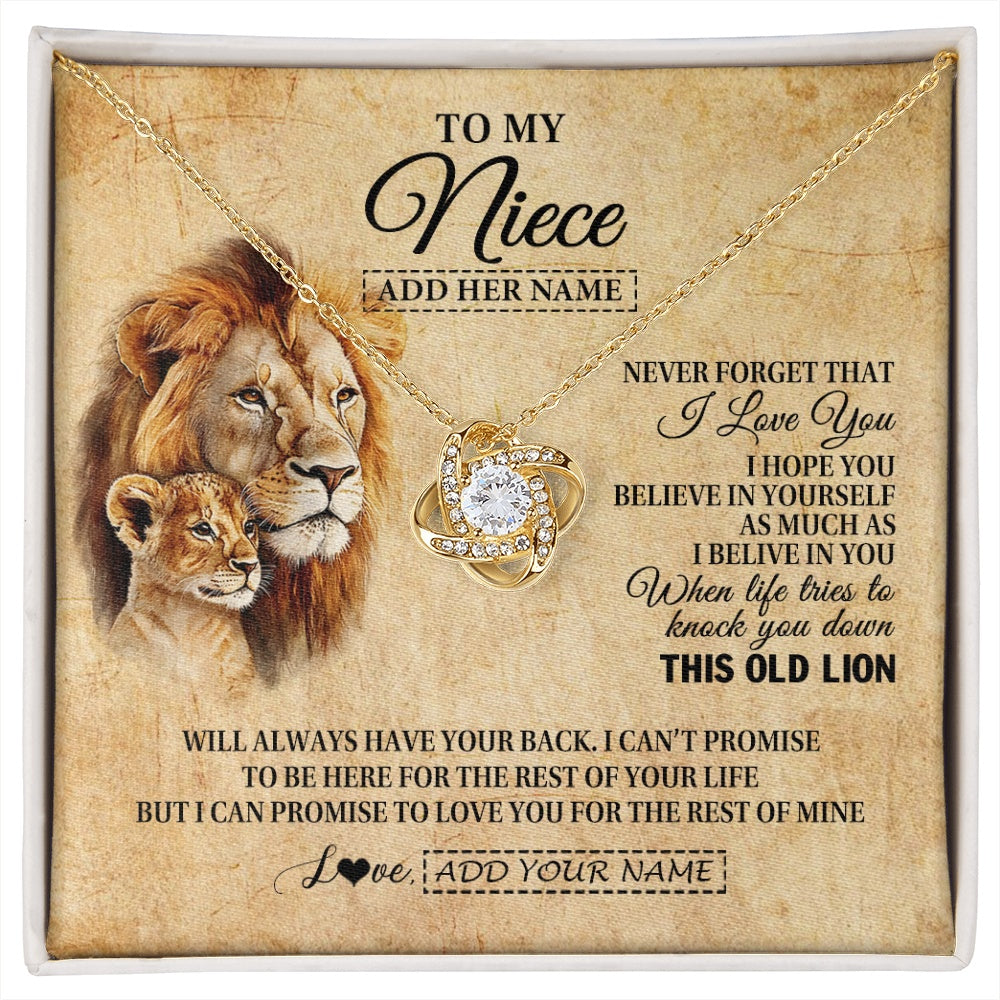 Love Knot Necklace 18K Yellow Gold Finish | 1 | Personalized To My Niece Gifts From Uncle Lion Necklace I Love You Niece Birthday Gifts From Uncle Graduation Christmas Customized Gift Box Message Card | siriusteestore.myshopify