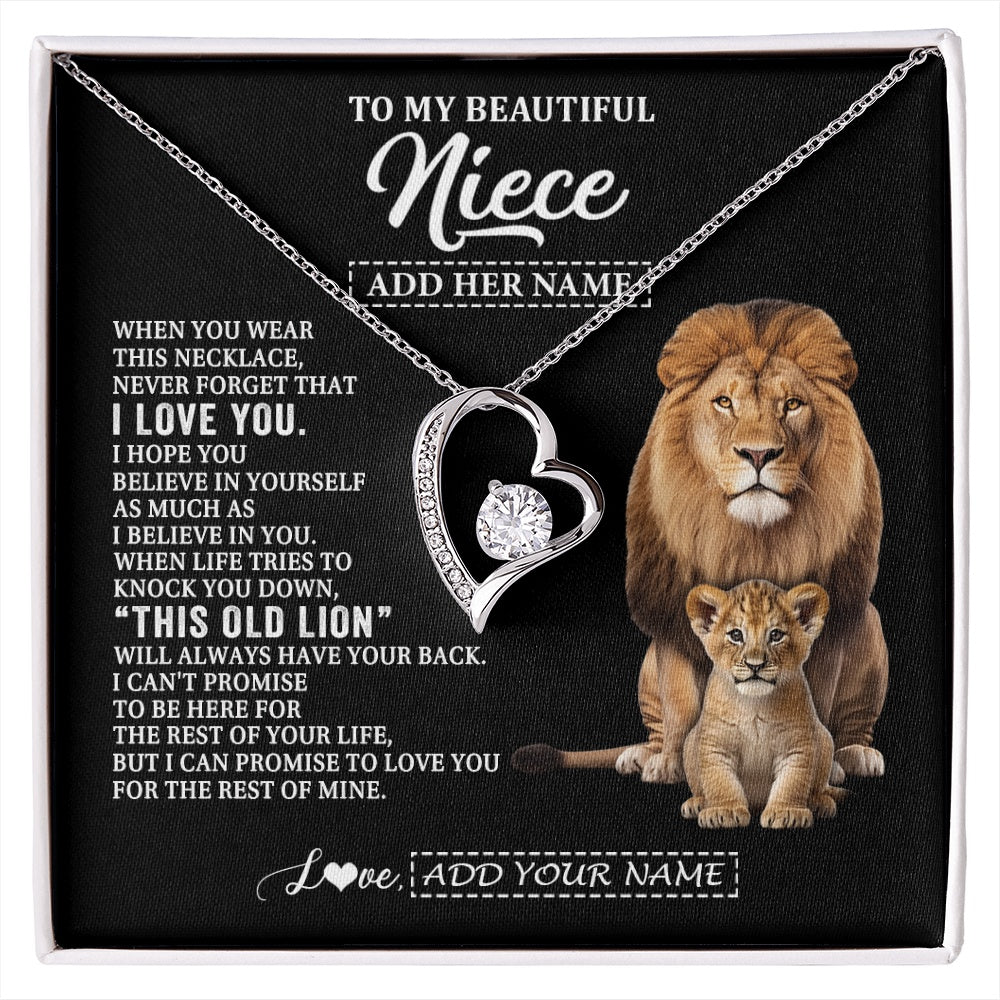 Forever Love Necklace 14K White Gold Finish | 1 | Personalized To My Niece Gifts From Uncle Necklace This Old Lion Love You Niece Birthday Gifts Graduation Christmas Jewelry Customized Gift Box Message Card | https://siriusteestore.