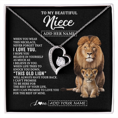 Forever Love Necklace 14K White Gold Finish | 1 | Personalized To My Niece Gifts From Uncle Necklace This Old Lion Love You Niece Birthday Gifts Graduation Christmas Jewelry Customized Gift Box Message Card | https://siriusteestore.