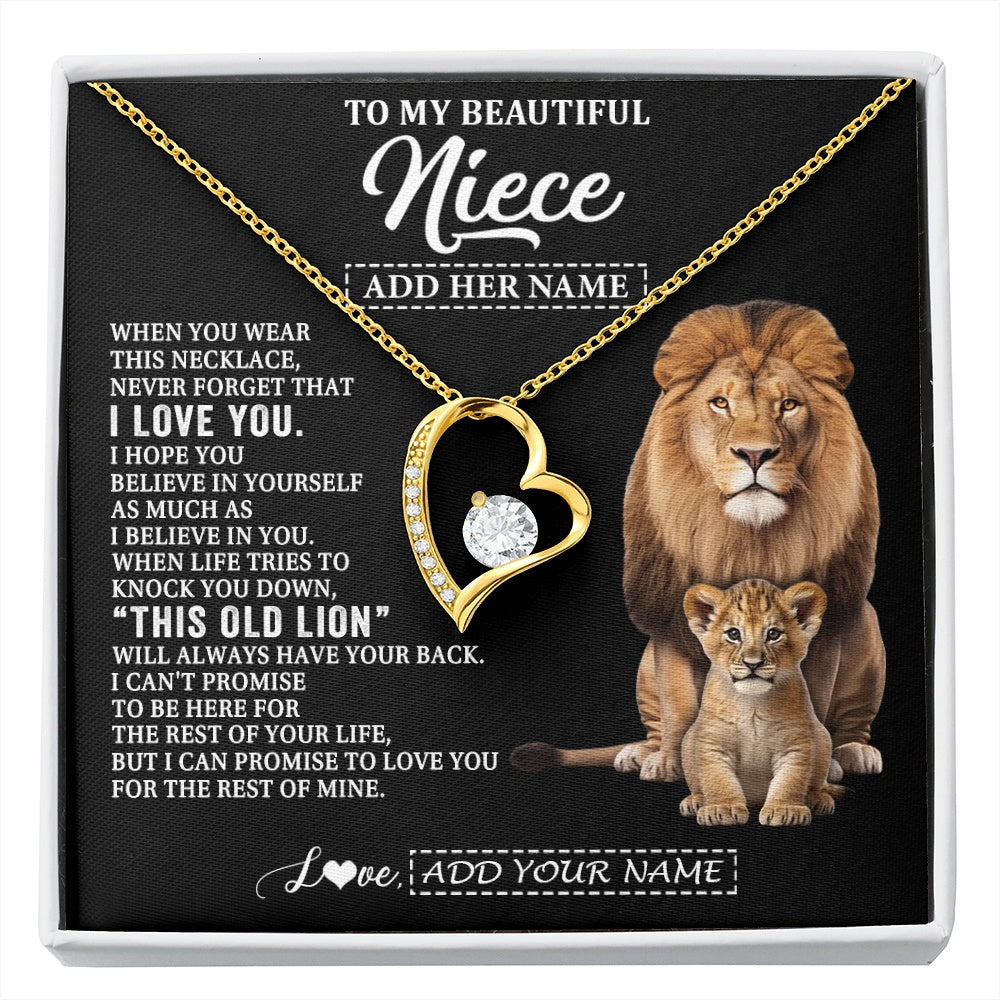 Forever Love Necklace 18K Yellow Gold Finish | 1 | Personalized To My Niece Gifts From Uncle Necklace This Old Lion Love You Niece Birthday Gifts Graduation Christmas Jewelry Customized Gift Box Message Card | https://siriusteestore.