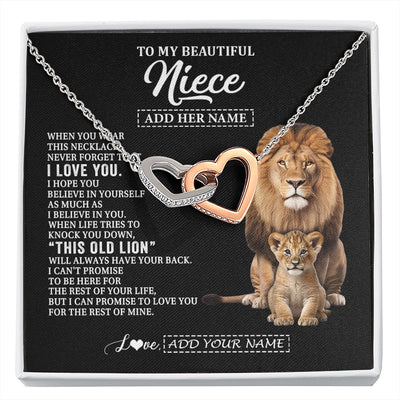 Interlocking Hearts Necklace Stainless Steel & Rose Gold Finish | 1 | Personalized To My Niece Gifts From Uncle Necklace This Old Lion Love You Niece Birthday Gifts Graduation Christmas Jewelry Customized Gift Box Message Card | https://siriusteestore.