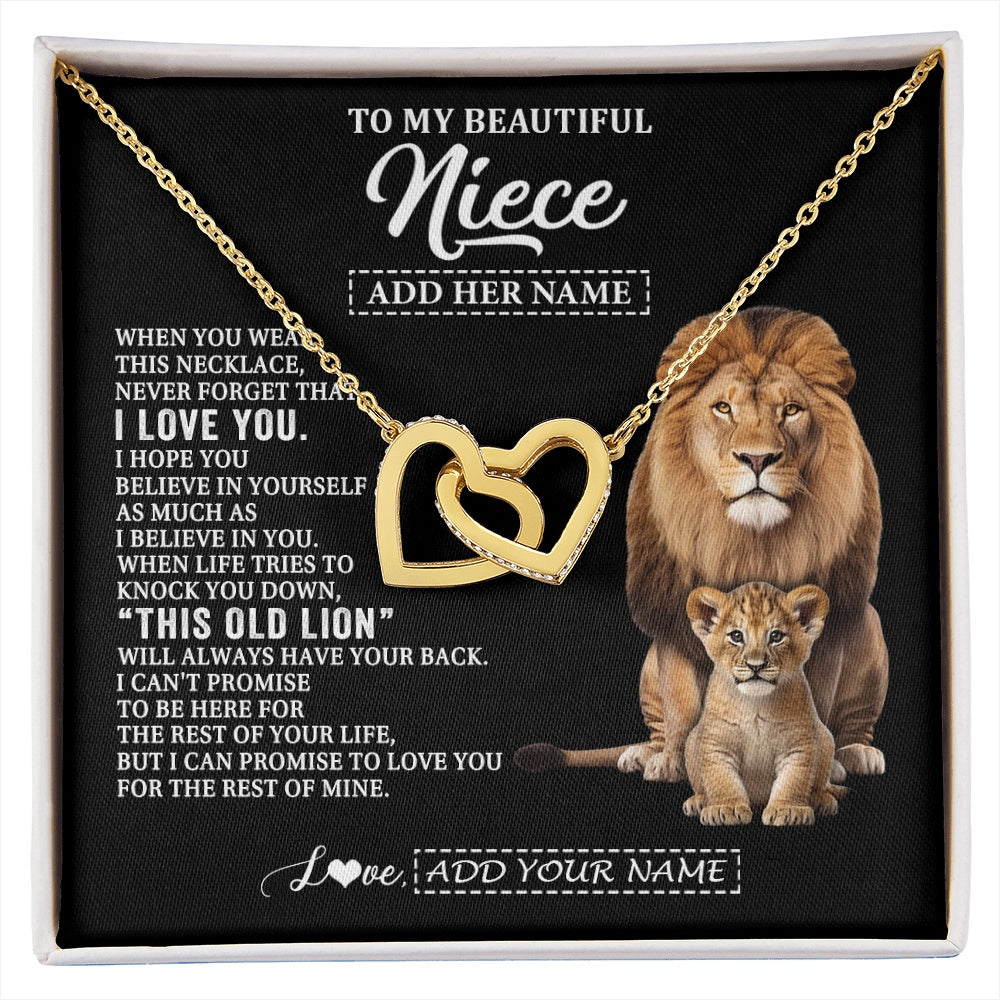 Interlocking Hearts Necklace 18K Yellow Gold Finish | 1 | Personalized To My Niece Gifts From Uncle Necklace This Old Lion Love You Niece Birthday Gifts Graduation Christmas Jewelry Customized Gift Box Message Card | https://siriusteestore.