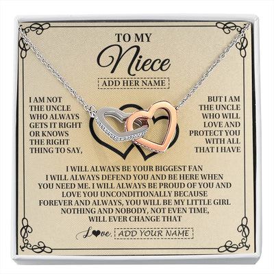 Interlocking Hearts Necklace Stainless Steel & Rose Gold Finish | 1 | Personalized To My Niece Gifts From Uncle Niece Birthday Gifts Jewelry For Women Uncle Niece Pendant Necklace Christmas Custom Gift Box Message Card | https://siriusteestore.