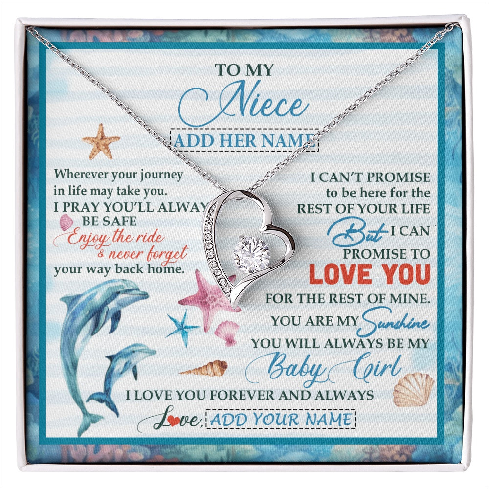 Forever Love Necklace 14K White Gold Finish | 1 | Personalized To My Niece Gifts Necklace Dolphin From Aunt Uncle My Sunshine Jewelry For Niece Birthday Gift Christmas Graduation Custom Gift Box Message Card | https://siriusteestore.