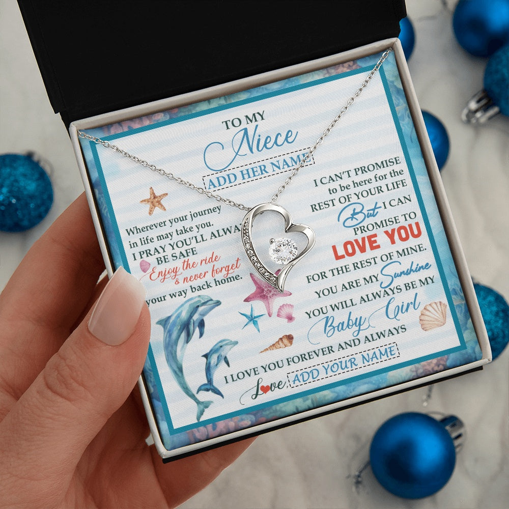 Forever Love Necklace 14K White Gold Finish | 2 | Personalized To My Niece Gifts Necklace Dolphin From Aunt Uncle My Sunshine Jewelry For Niece Birthday Gift Christmas Graduation Custom Gift Box Message Card | https://siriusteestore.