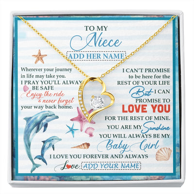 Forever Love Necklace 18K Yellow Gold Finish | 1 | Personalized To My Niece Gifts Necklace Dolphin From Aunt Uncle My Sunshine Jewelry For Niece Birthday Gift Christmas Graduation Custom Gift Box Message Card | https://siriusteestore.