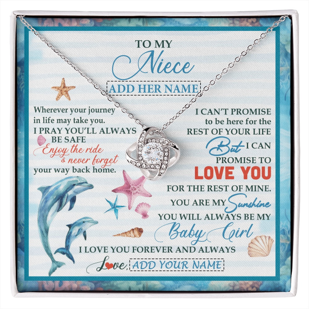 Love Knot Necklace 14K White Gold Finish | 1 | Personalized To My Niece Gifts Necklace Dolphin From Aunt Uncle My Sunshine Jewelry For Niece Birthday Gift Christmas Graduation Custom Gift Box Message Card | https://siriusteestore.