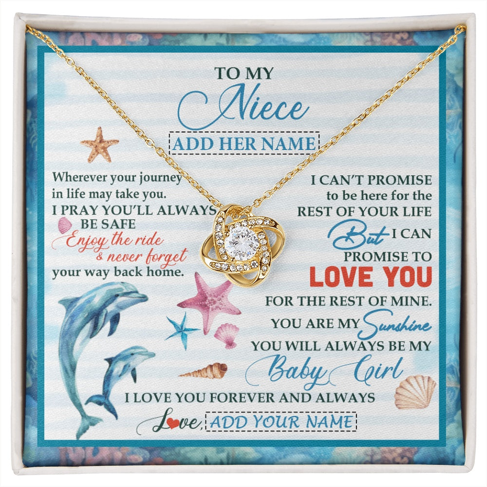 Love Knot Necklace 18K Yellow Gold Finish | 1 | Personalized To My Niece Gifts Necklace Dolphin From Aunt Uncle My Sunshine Jewelry For Niece Birthday Gift Christmas Graduation Custom Gift Box Message Card | https://siriusteestore.