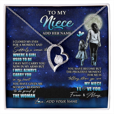 Forever Love Necklace 14K White Gold Finish | 1 | Personalized To My Niece Gifts Necklace From Aunt Auntie I Closed My Eyes For A Moment Niece Birthday Graduation Christmas Customized Gift Box Message Card | siriusteestore.myshopify