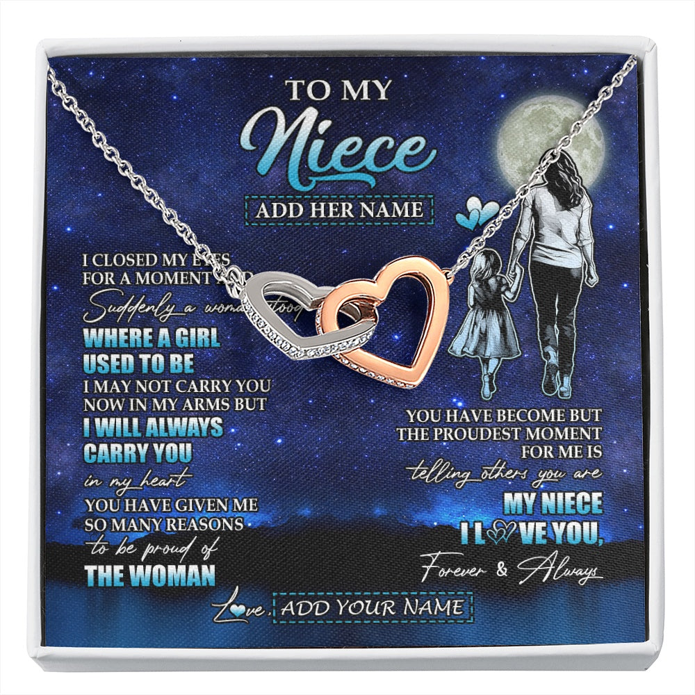 Interlocking Hearts Necklace Stainless Steel & Rose Gold Finish | 1 | Personalized To My Niece Gifts Necklace From Aunt Auntie I Closed My Eyes For A Moment Niece Birthday Graduation Christmas Customized Gift Box Message Card | siriusteestore.myshopify