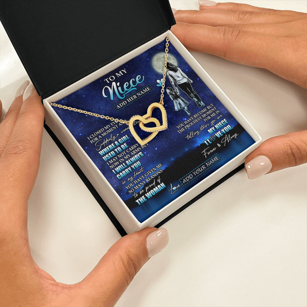 Interlocking Hearts Necklace 18K Yellow Gold Finish | 2 | Personalized To My Niece Gifts Necklace From Aunt Auntie I Closed My Eyes For A Moment Niece Birthday Graduation Christmas Customized Gift Box Message Card | siriusteestore.myshopify