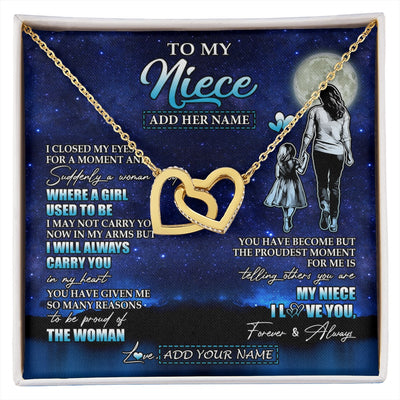 Interlocking Hearts Necklace 18K Yellow Gold Finish | 1 | Personalized To My Niece Gifts Necklace From Aunt Auntie I Closed My Eyes For A Moment Niece Birthday Graduation Christmas Customized Gift Box Message Card | siriusteestore.myshopify