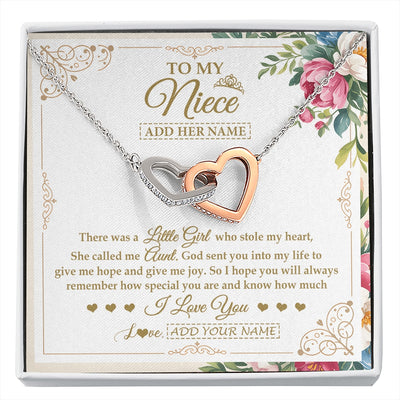 Interlocking Hearts Necklace Stainless Steel & Rose Gold Finish | 1 | Personalized To My Niece Gifts Necklace From Aunt Filled With My Love Niece Birthday Gifts Graduation Wedding Valentines Christmas Gift Box Message Card | https://siriusteestore.