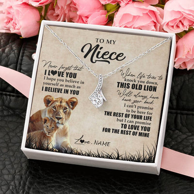 Alluring Beauty Necklace 14K White Gold Finish | Personalized To My Niece Gifts Necklace From Aunt Old Lion Niece Jewelry Birthday Gifts Graduation Christmas Customized Gift Box Message Card | siriusteestore