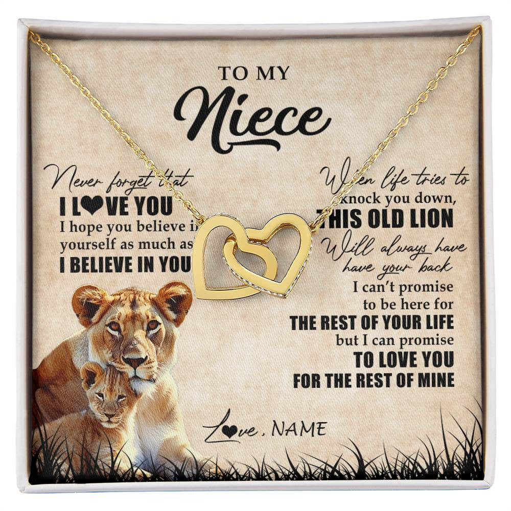 Interlocking Hearts Necklace 18K Yellow Gold Finish | Personalized To My Niece Gifts Necklace From Aunt Old Lion Niece Jewelry Birthday Gifts Graduation Christmas Customized Gift Box Message Card | siriusteestore